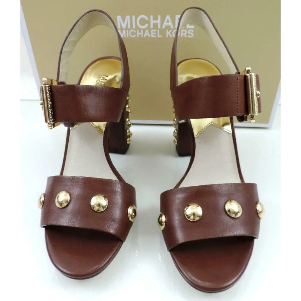 MICHAEL Michael Kors Linden Studded Block Heel Sandals Mocha Brown - Picture 4 of 8